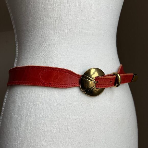 Vintage red leather statement waist belt gold buckle art deco - Picture 3 of 8